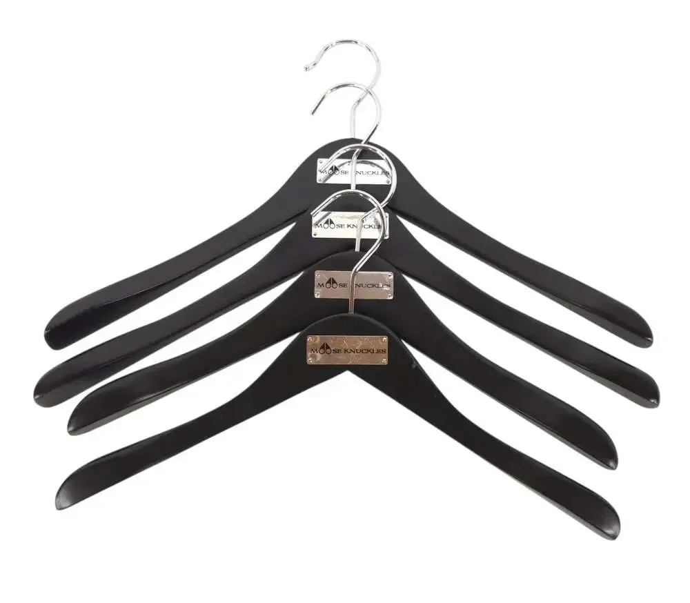 Moose Knuckles Heavy Duty Wooden Coat Hangers Set of 4 Two Sizes Black